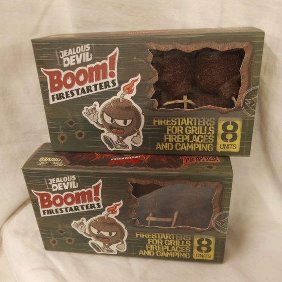 2- Boxes (16) Jealous Devil Boom Firestarter  Barbeque 100 % Natural Organic - Picture 1 of 8